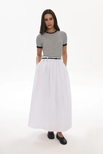 Hooopstore - Pileli Beyaz Poplin Etek