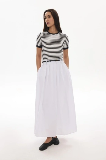 Hooopstore - Pileli Beyaz Poplin Etek (1)
