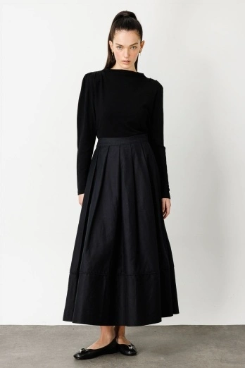 Hooopstore - Pile Kırma Siyah Etek