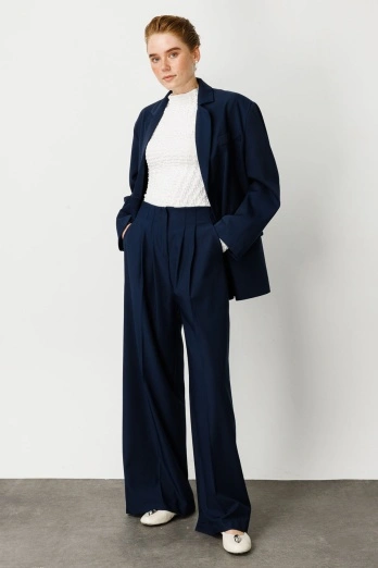 Hooopstore - Pileli Palazzo Pantolon - Lacivert (1)