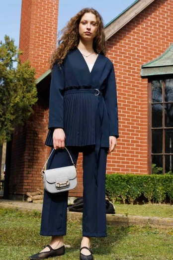 Hooopstore - Pilise Aksesuarlı Blazer Lacivert Ceket