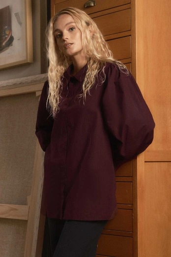 Hooopstore - Premium Balon Kol Poplin Bordo Gömlek (1)