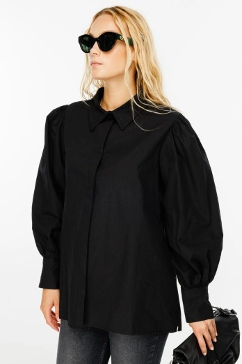 Hooopstore - Premium Balon Kol Poplin Siyah Gömlek