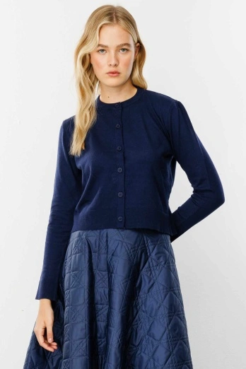 Hooopstore - Premium Bisiklet Yaka Lacivert Triko Hırka (1)