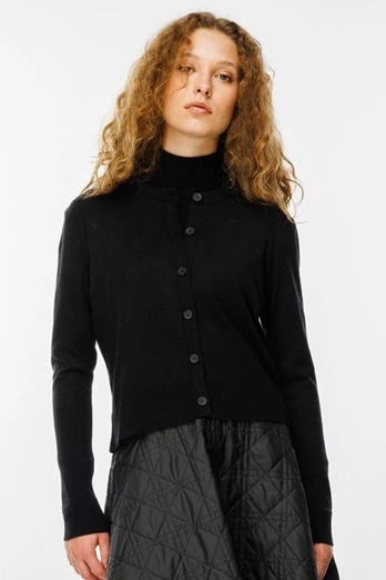 Hooopstore - Premium Bisiklet Yaka Siyah Triko Hırka