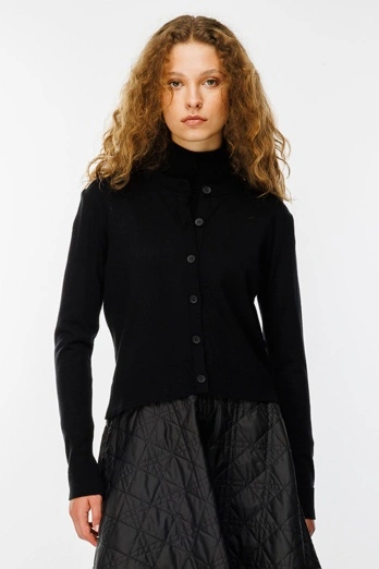 Hooopstore - Premium Bisiklet Yaka Siyah Triko Hırka (1)