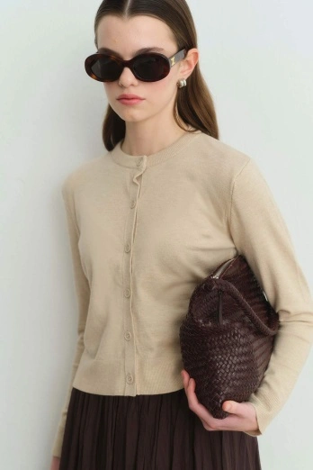 Hooopstore - Premium Bisiklet Yaka Taş Triko Hırka