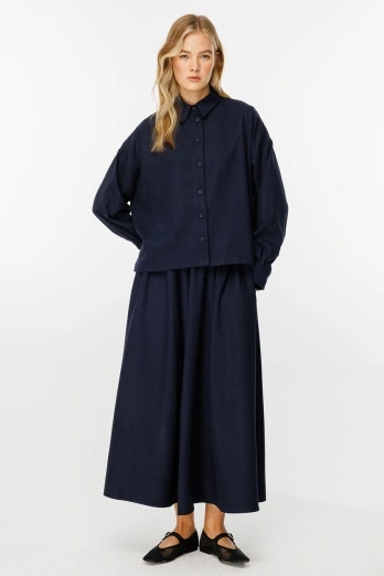 Hooopstore - Premium Büzgülü Lacivert Etek (1)