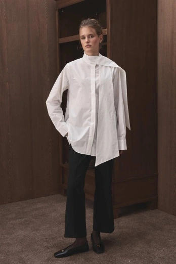 Hooopstore - Premium Çıkarılabilir Bağlama Detaylı Poplin Beyaz Gömlek (1)