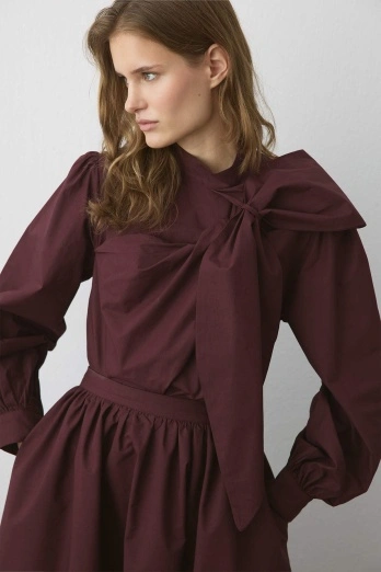 Hooopstore - Premium Fiyonk Detaylı Poplin Bordo Gömlek (1)