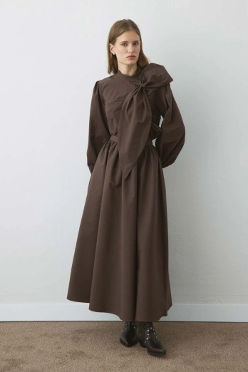 Hooopstore - Premium Fiyonk Detaylı Poplin Kahve Gömlek (1)