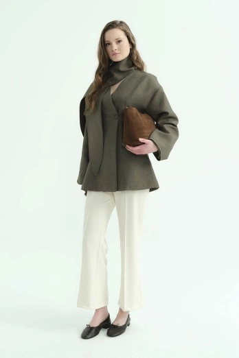 Hooopstore - Premium Fular Bağlamalı Vizon Ceket (1)