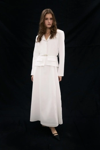 Hooopstore - Premium Gold Kemer Detaylı Beyaz Ceket Elbise