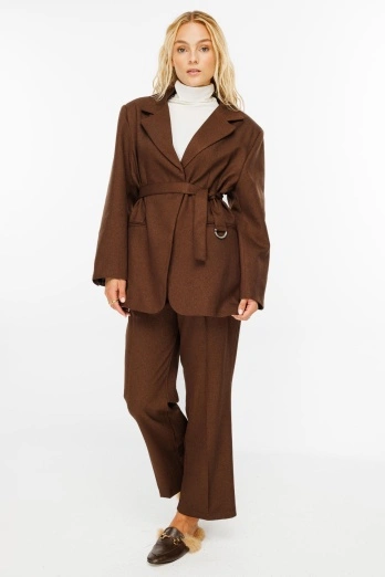 Hooopstore - Premium Kemerli Blazer Kahve Ceket (1)