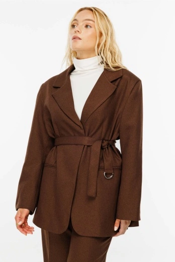 Hooopstore - Premium Kemerli Blazer Kahve Ceket