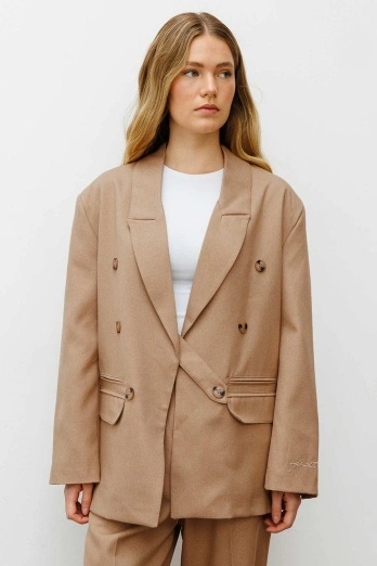 Hooopstore - Premium Kruvaze Camel Blazer Ceket (1)