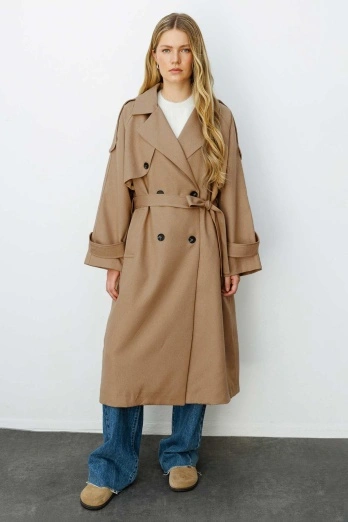 Hooopstore - Premium Kruvaze Camel Trençkot