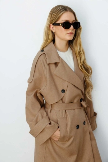 Hooopstore - Premium Kruvaze Camel Trençkot (1)
