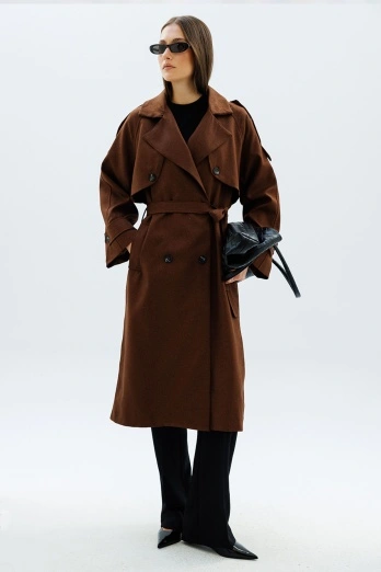 Hooopstore - Premium Kruvaze Kahve Trençkot (1)