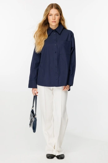 Hooopstore - Premium Oversıze Basic Poplin Lacivert Gömlek (1)