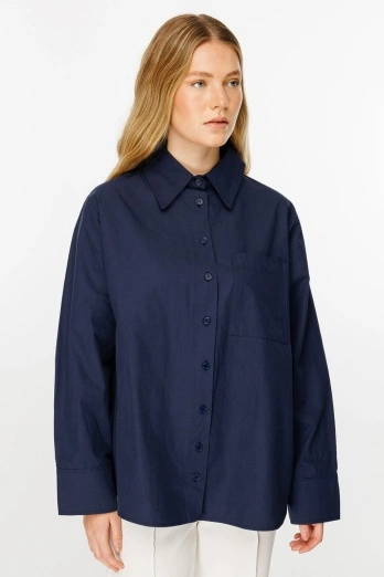 Hooopstore - Premium Oversıze Basic Poplin Lacivert Gömlek