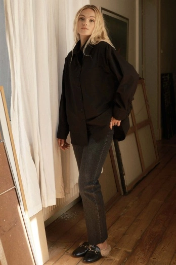 Hooopstore - Premium Oversıze Basic Poplin Siyah Gömlek (1)