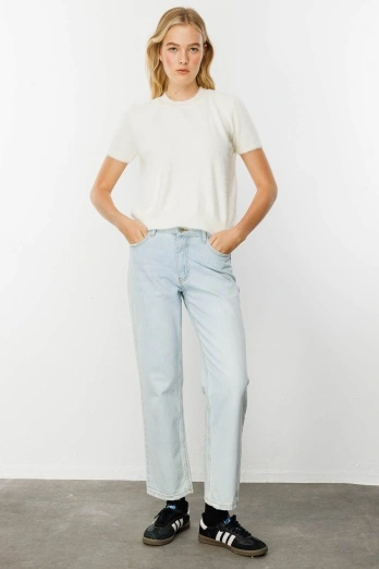 Hooopstore - Premium Wide Leg Açık Mavi Jean