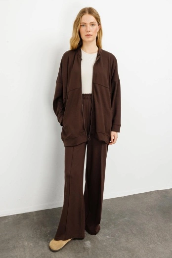 Hooopstore - Rahat Kesim Bol Paça Kahve Pamuk Pantolon (1)