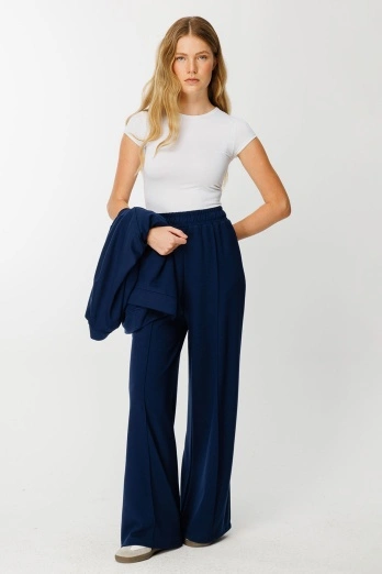 Hooopstore - Rahat Kesim Bol Paça Lacivert Pamuk Pantolon