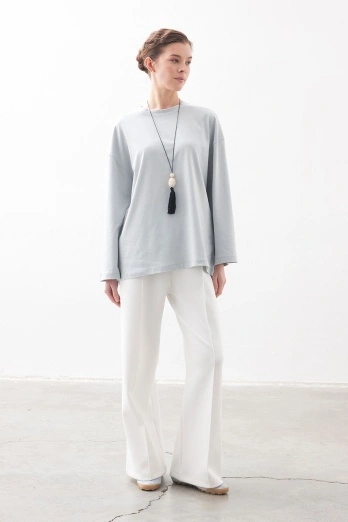 Hooopstore - Rahat Kesim Pamuklu Buz Mavi Bluz (1)