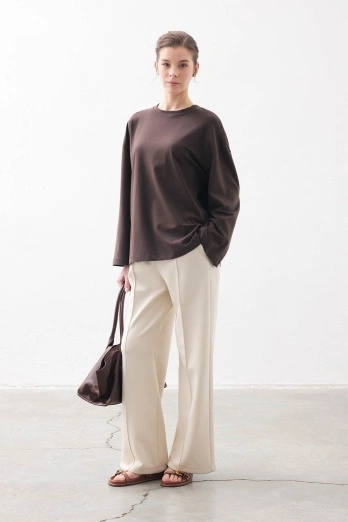 Hooopstore - Rahat Kesim Pamuklu Kahve Bluz (1)