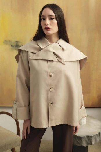 Hooopstore - Şal Yaka Detaylı Taş Trençkot (1)