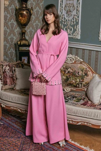 Hooopstore - Parlak Taş İşlemeli Pembe Ceket