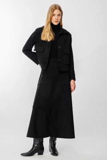 Hooopstore - Suede Süet Siyah Uzun Etek (1)