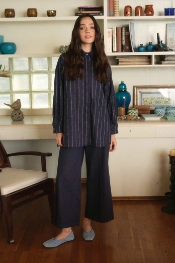 Hooopstore - Taş Desenli Denim Lacivert Gömlek (1) Hooopstore - Taş Desenli Denim Lacivert Gömlek (1)