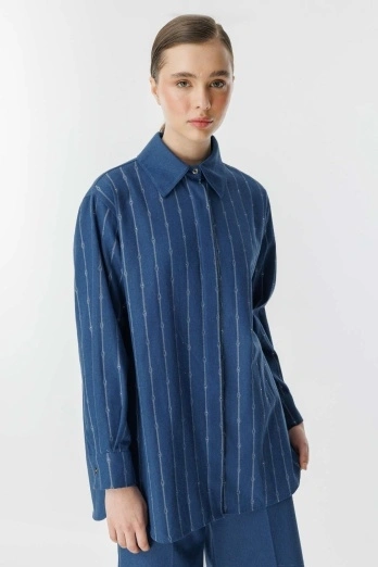 Hooopstore - Taş Desenli Denim Mavi Gömlek Hooopstore - Taş Desenli Denim Mavi Gömlek