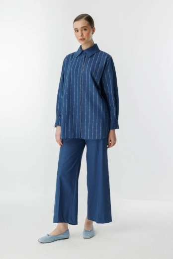 Hooopstore - Taş Desenli Denim Mavi Gömlek (1) Hooopstore - Taş Desenli Denim Mavi Gömlek (1)