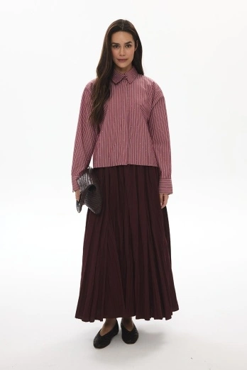 Hooopstore - Taş İşlemeli Çizgili Bordo Gömlek (1)