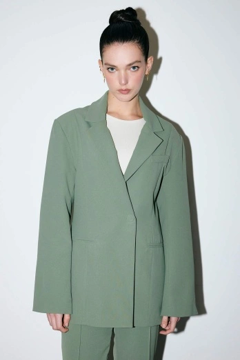 Hooopstore - Tek Düğmeli Kruvaze Fit Blazer Haki Ceket