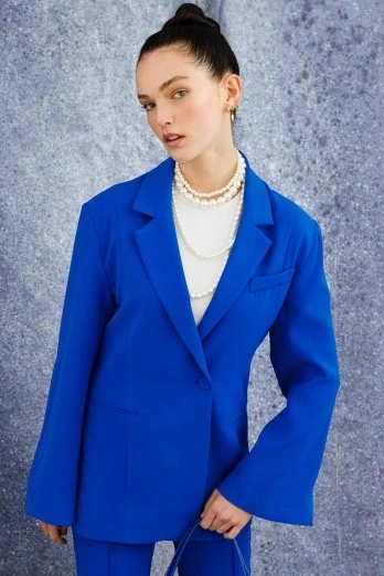 Hooopstore - Tek Düğmeli Kruvaze Fit Blazer Lacivert Ceket (1)