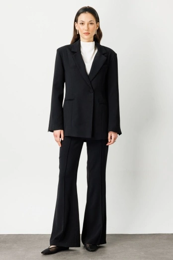 Hooopstore - Tek Düğmeli Kruvaze Fit Blazer Siyah Ceket