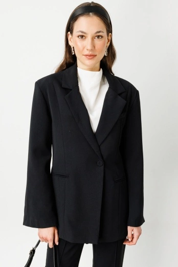 Hooopstore - Tek Düğmeli Kruvaze Fit Blazer Siyah Ceket (1)