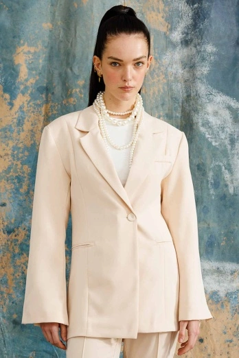 Hooopstore - Tek Düğmeli Kruvaze Fit Blazer Taş Ceket (1)