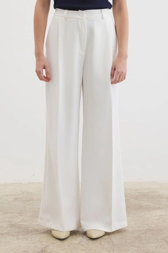 Hooopstore - Tek Pileli Palazzo Ekru Pantolon (1)