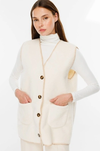 Hooopstore - Tığ İşi Kırık Beyaz Kovboy Yelek (1)