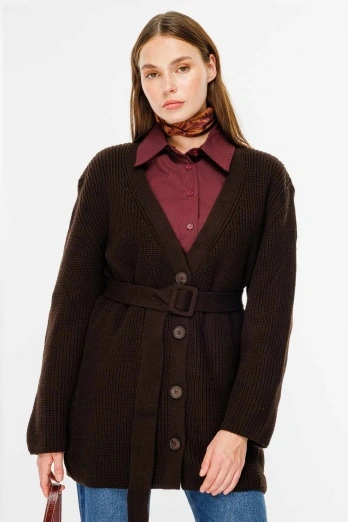 Hooopstore - Tokalı Kemerli Kahve Hırka (1)