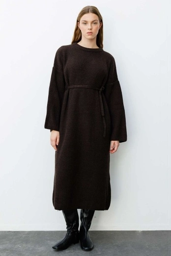 Hooopstore - Triko Elbise - Kahve (1)