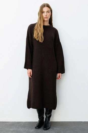 Hooopstore - Triko Elbise - Kahve