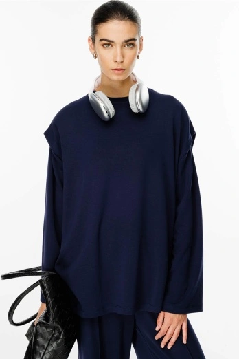 Hooopstore - Vatkalı Compact Pamuk Lacivert Sweatshirt