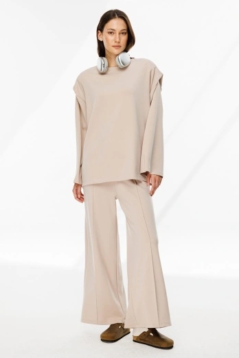 Hooopstore - Vatkalı Compact Pamuk Taş Sweatshirt (1)